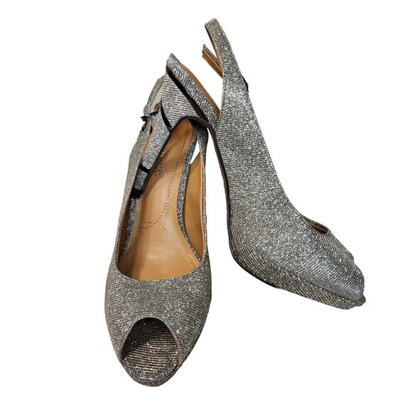 J Renee Women's Size 8 M Toe Platform Sculptured High Heel Glitter  Silver -9 - Picture 1 of 9